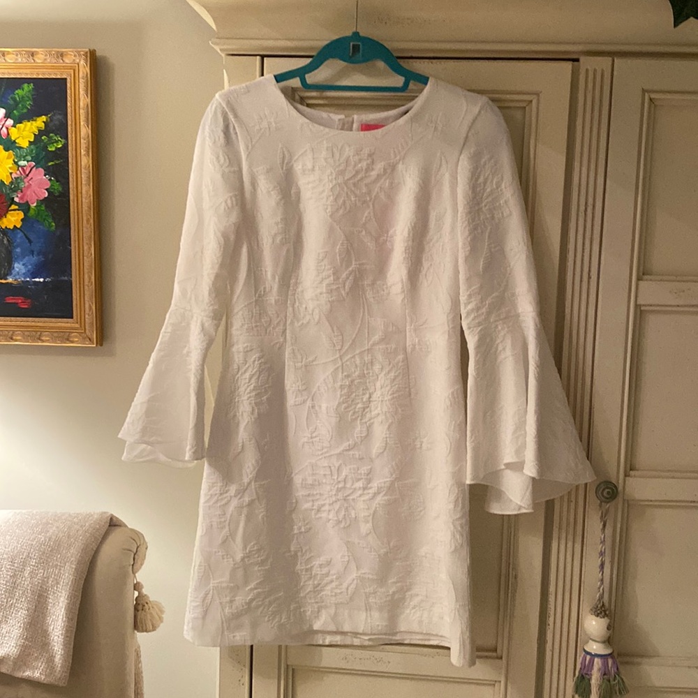 Beautiful white bell sleeved Lilly Pulitzer dress